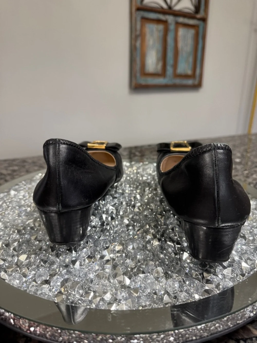 Cole Haan Black leather Wedge ballet Flats with Gold Bow Detail 9